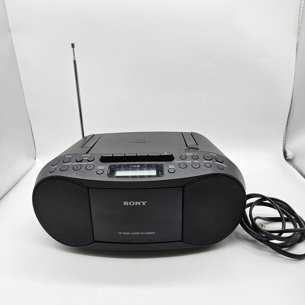 Sony CFD-S70 Portable CD Cassette Boombox AM/FM Radio Tested Works AC Cord Black